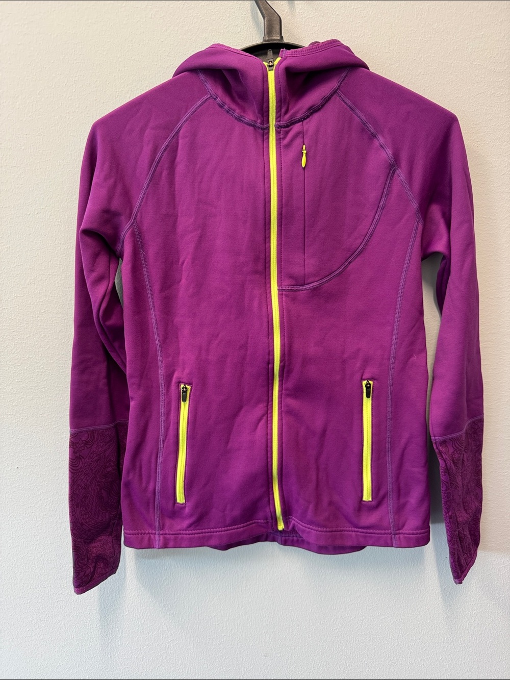 Title Nine Polartec Full Zip Fleece Hoodie Jacket Purple Paisley XS